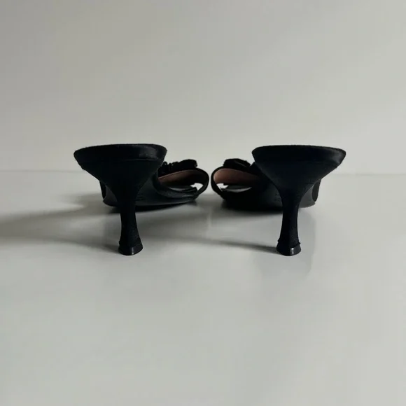 Vintage Prada Black Beaded Bow Slide Mule Kitten Heels Size EU 39.5 - Picture 6 of 11